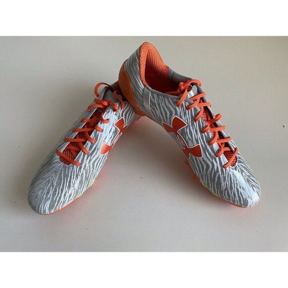 Men’s Sz 15 UNDER ARMOUR UA SPOTLIGHT MC FOOTBALL CLEATS 1287488-180 ORANGE/GRAY - Picture 1 of 8